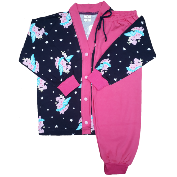 0336 Pijama Marinho com Unicórnio Rosa e Calça Rosa 3